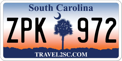 SC license plate ZPK972