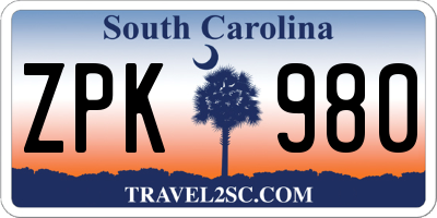 SC license plate ZPK980