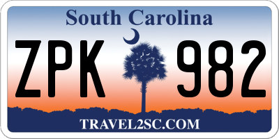 SC license plate ZPK982