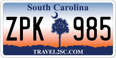 SC license plate ZPK985