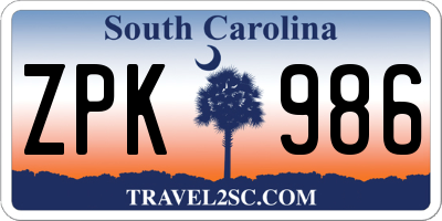 SC license plate ZPK986