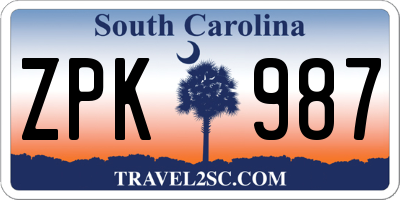SC license plate ZPK987