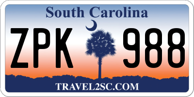 SC license plate ZPK988