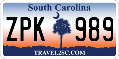 SC license plate ZPK989
