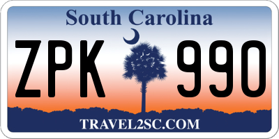 SC license plate ZPK990