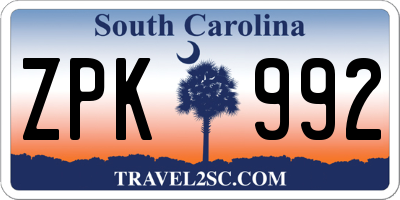 SC license plate ZPK992