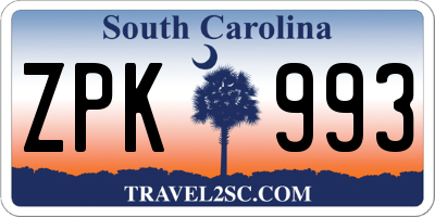SC license plate ZPK993