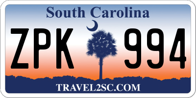 SC license plate ZPK994
