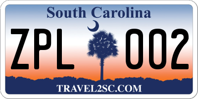 SC license plate ZPL002