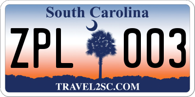 SC license plate ZPL003