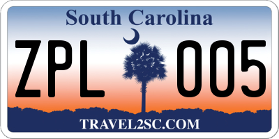 SC license plate ZPL005