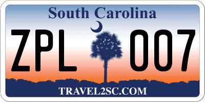 SC license plate ZPL007