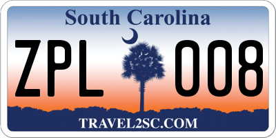 SC license plate ZPL008