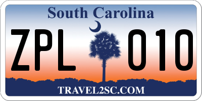 SC license plate ZPL010