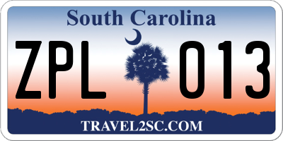 SC license plate ZPL013