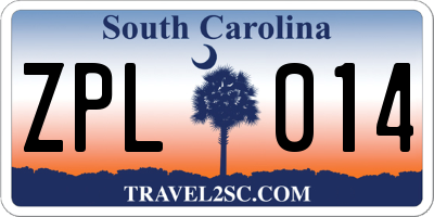 SC license plate ZPL014