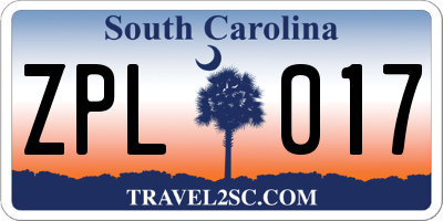 SC license plate ZPL017