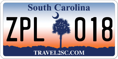 SC license plate ZPL018