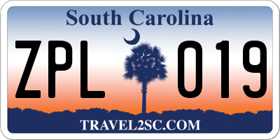 SC license plate ZPL019