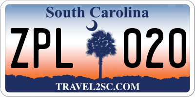 SC license plate ZPL020