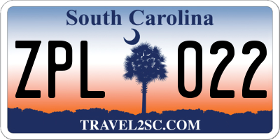SC license plate ZPL022