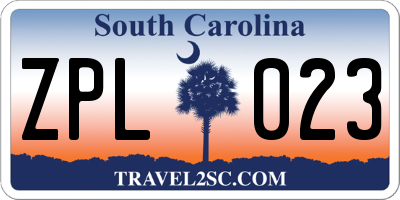 SC license plate ZPL023