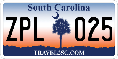 SC license plate ZPL025