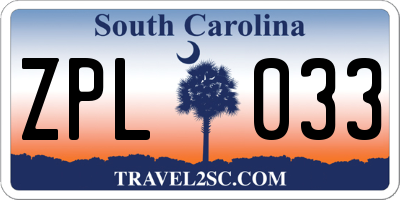 SC license plate ZPL033