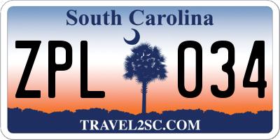 SC license plate ZPL034