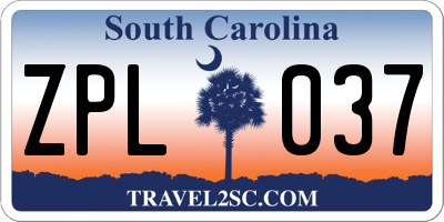 SC license plate ZPL037