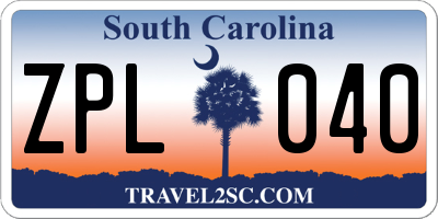 SC license plate ZPL040