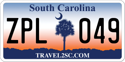 SC license plate ZPL049