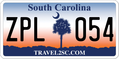 SC license plate ZPL054