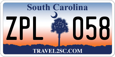 SC license plate ZPL058