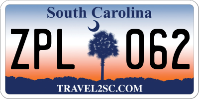 SC license plate ZPL062