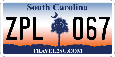 SC license plate ZPL067
