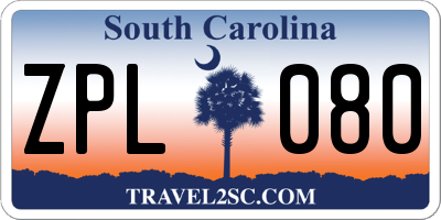 SC license plate ZPL080