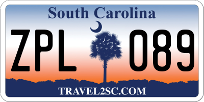 SC license plate ZPL089