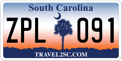 SC license plate ZPL091