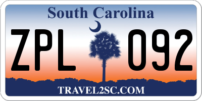 SC license plate ZPL092