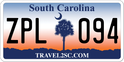 SC license plate ZPL094