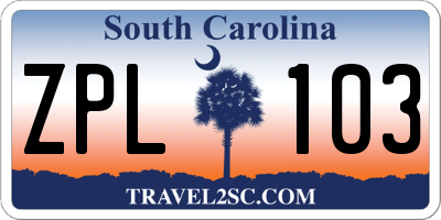 SC license plate ZPL103