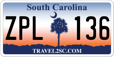 SC license plate ZPL136