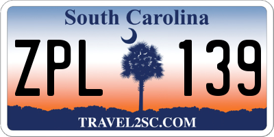 SC license plate ZPL139