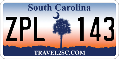 SC license plate ZPL143