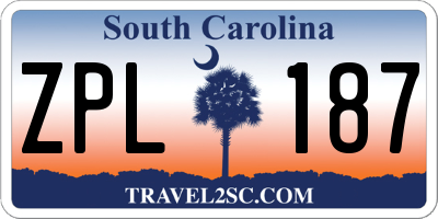 SC license plate ZPL187