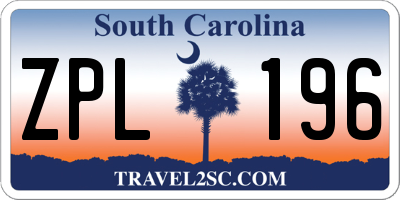 SC license plate ZPL196