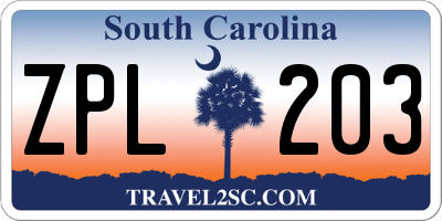 SC license plate ZPL203