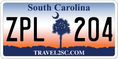 SC license plate ZPL204