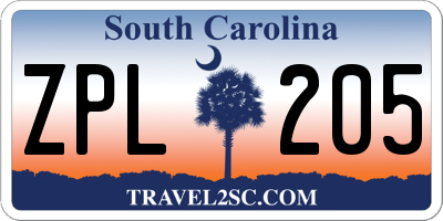 SC license plate ZPL205